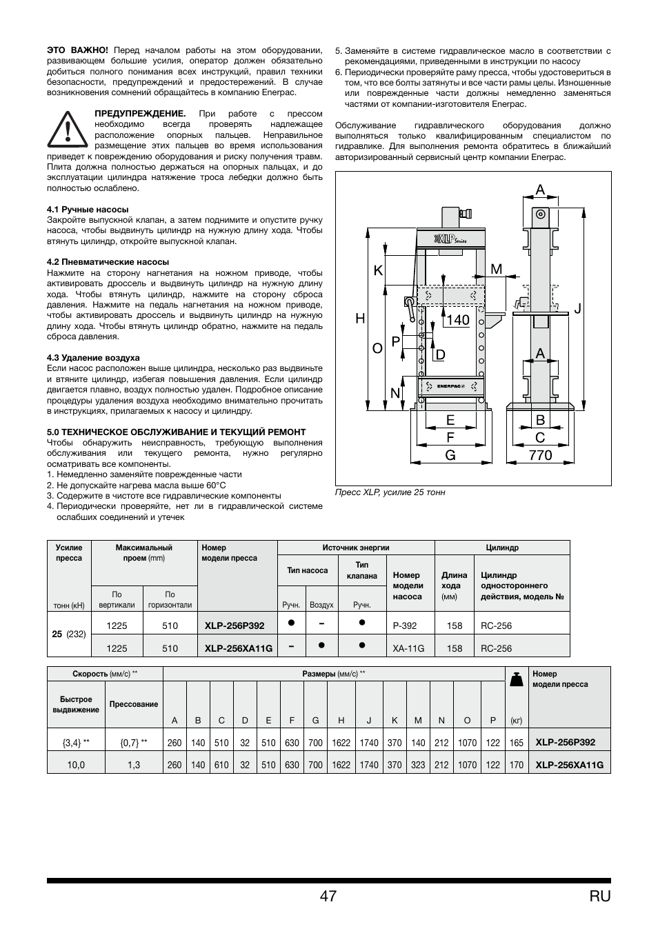 Enerpac XLP 25 ton User Manual | Page 47 / 48