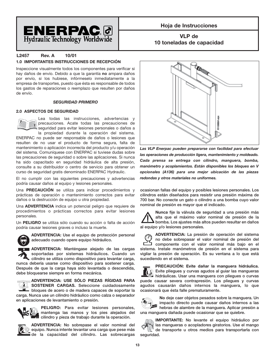 Enerpac VLP 10 ton User Manual | Page 13 / 28