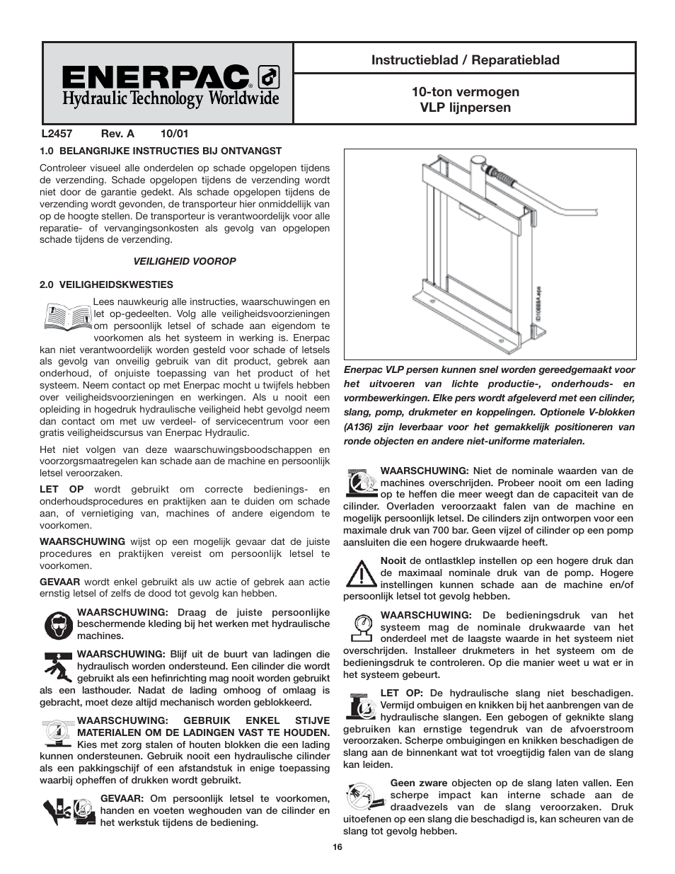 Enerpac VLP 10 ton User Manual | Page 16 / 28