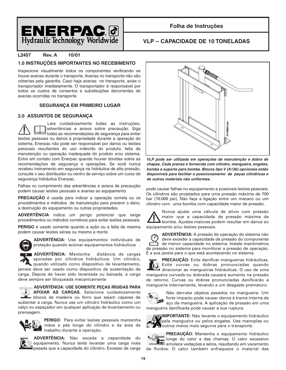 Enerpac VLP 10 ton User Manual | Page 19 / 28