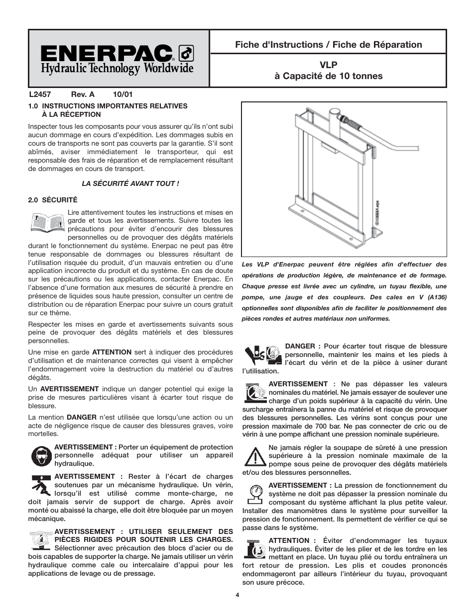 Enerpac VLP 10 ton User Manual | Page 4 / 28