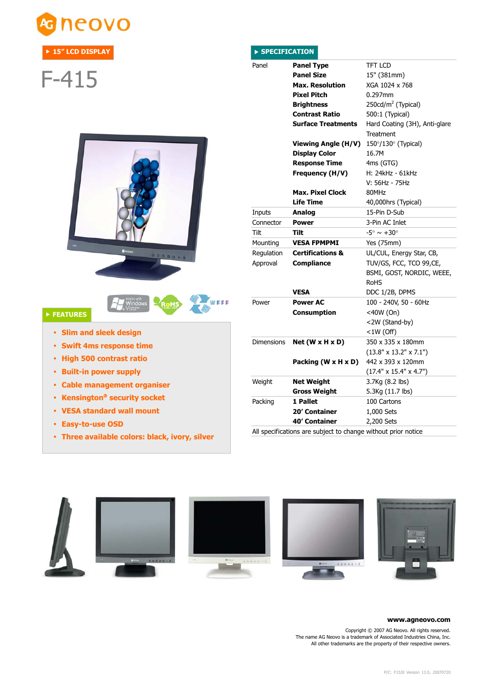 AG Neovo F-415 User Manual | 1 page