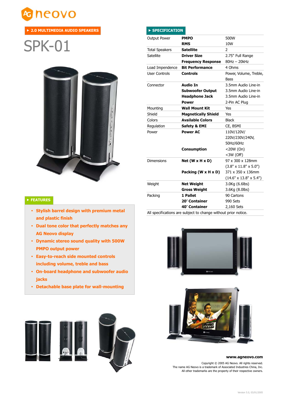 AG Neovo 2.0 Multimedia Audio Speakers SPK-01 User Manual | 1 page