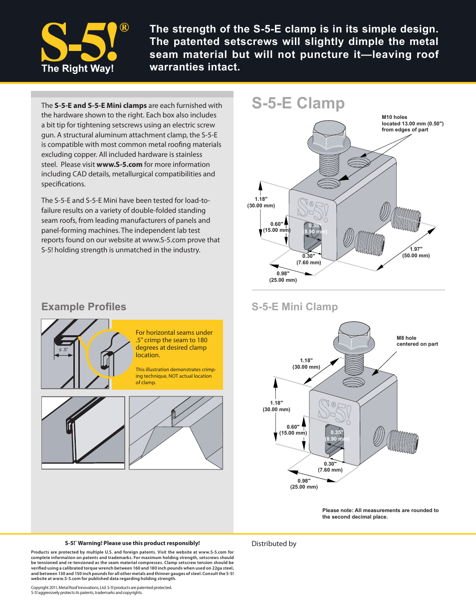 S-5-e clamp, Example profiles | Englert S5-E Mini User Manual | Page 2 / 2