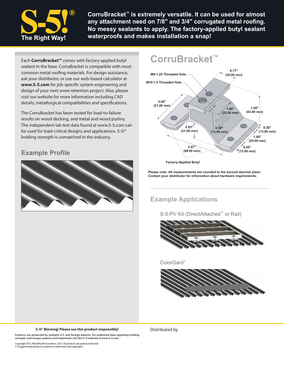 Example applications, Example profile, Corrubracket | S-5-pv kit (directattached, Or rail) colorgard | Englert Corru Bracket User Manual | Page 2 / 2