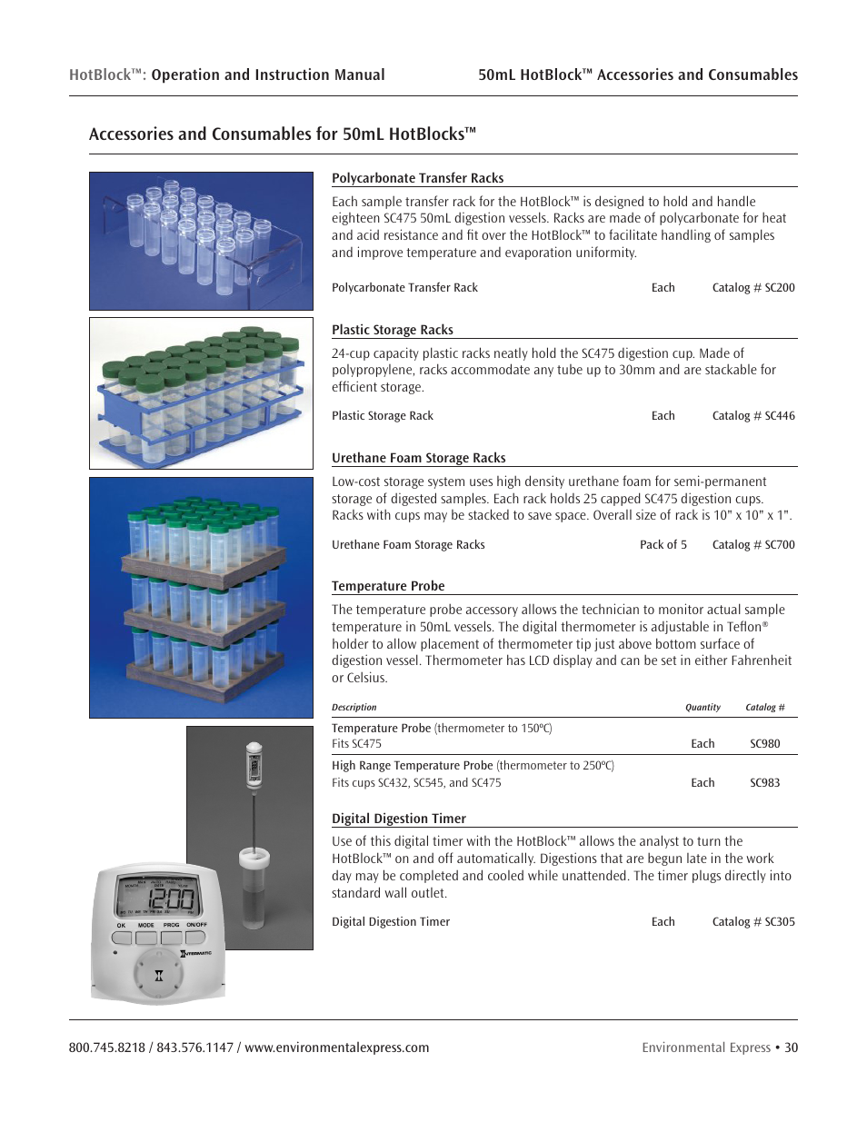 Accessories and consumables for 50ml hotblocks | Environmental Express HotBlock CURRENT User Manual | Page 32 / 38