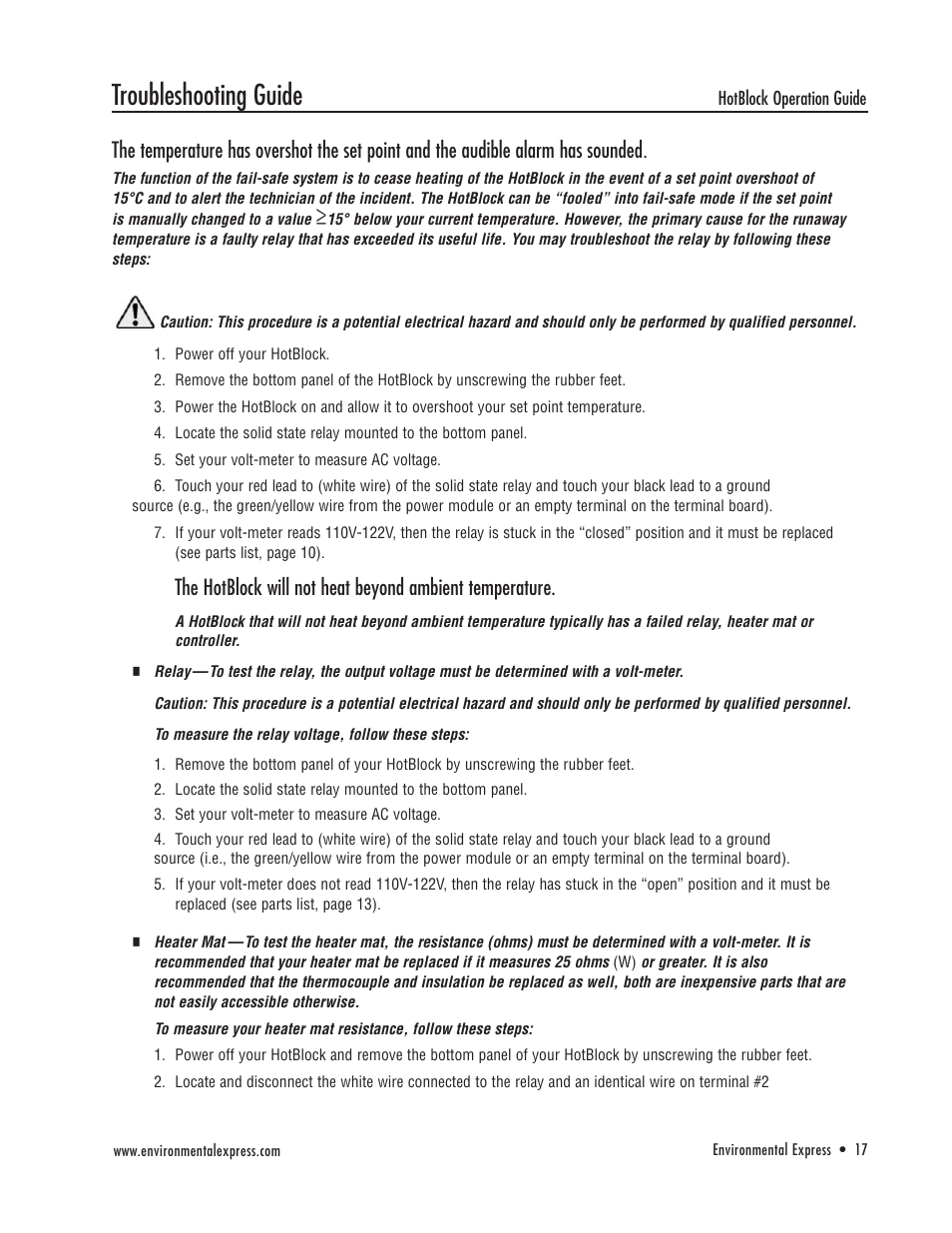 Troubleshooting guide | Environmental Express HotBlock CAL 3300 User Manual | Page 18 / 20