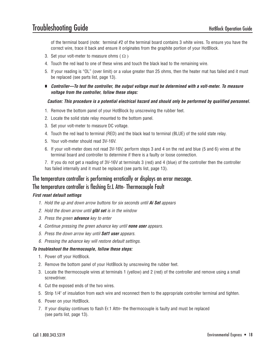 Troubleshooting guide | Environmental Express HotBlock CAL 3300 User Manual | Page 19 / 20