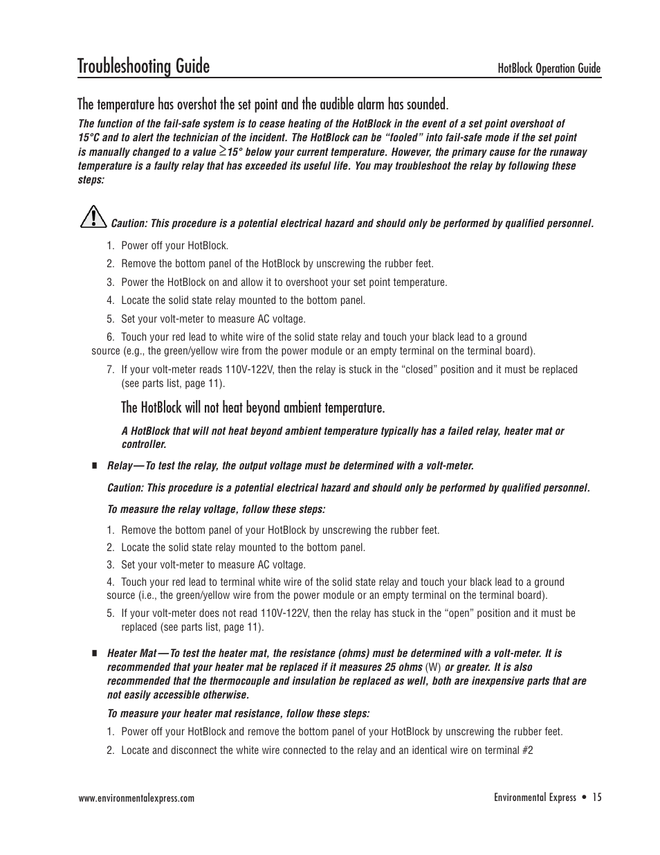 Troubleshooting guide | Environmental Express HotBlock Ogden 3200 User Manual | Page 16 / 18