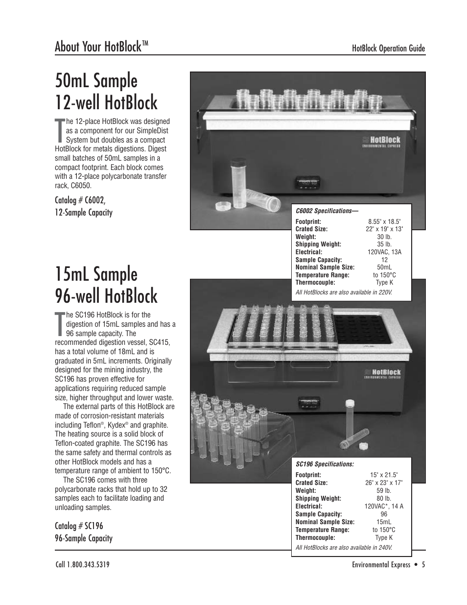 15ml sample 96-well hotblock, 50ml sample 12-well hotblock, About your hotblock | Environmental Express HotBlock Ogden 3200 User Manual | Page 6 / 18