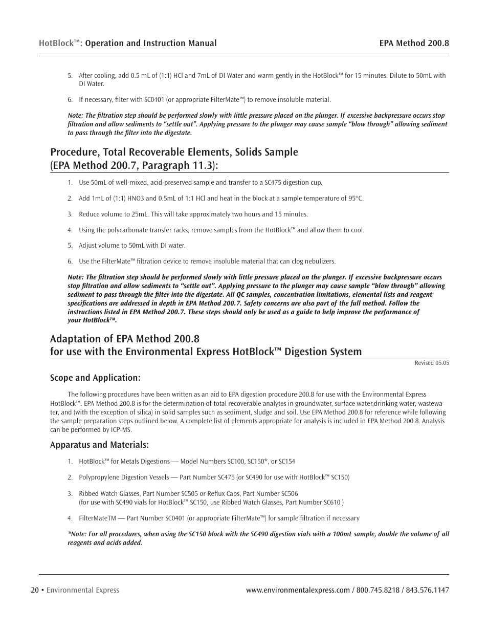 Scope and application, Apparatus and materials | Environmental Express HotBlock Pro User Manual | Page 22 / 28