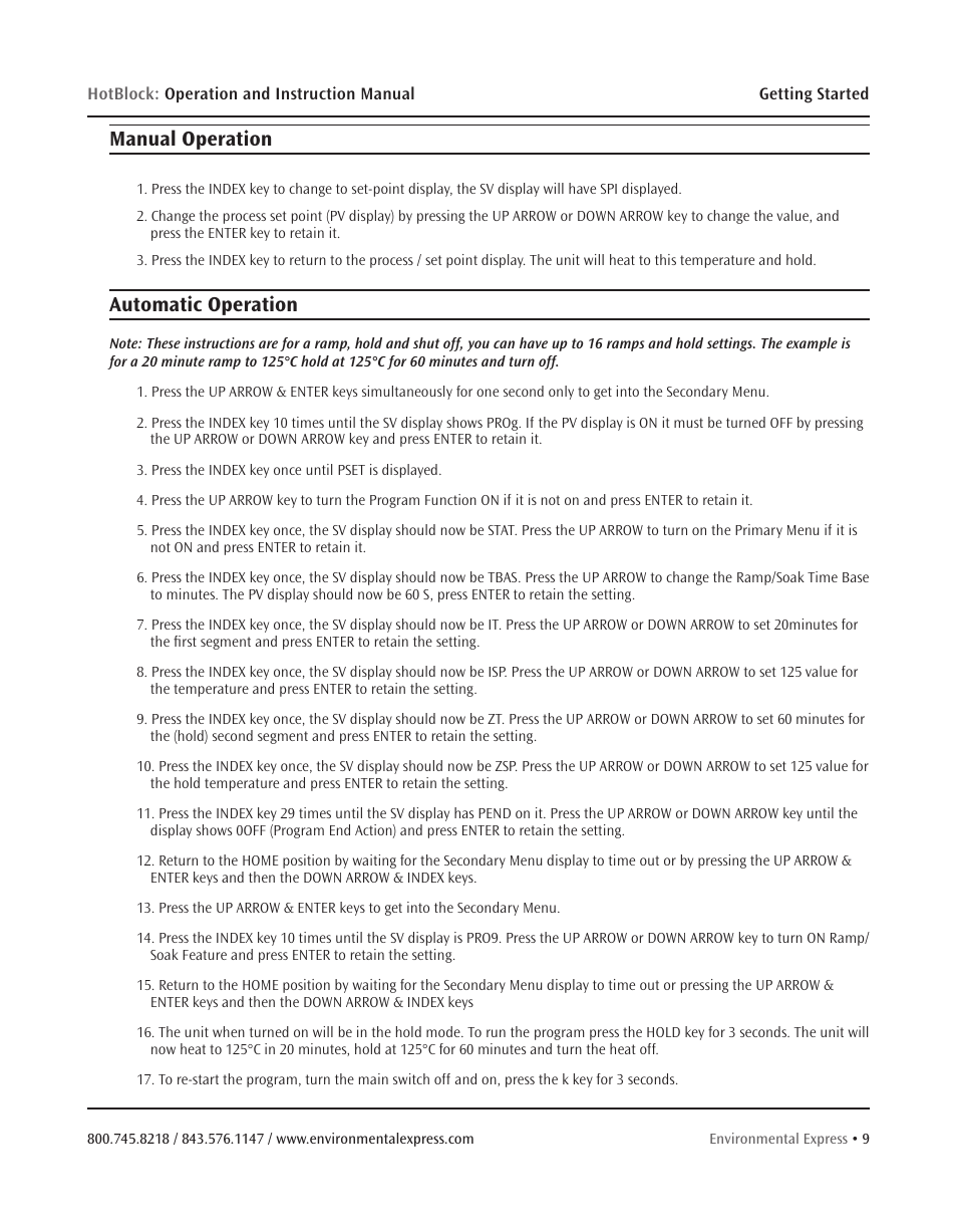 Manual operation, Automatic operation | Environmental Express MicroBloc User Manual | Page 11 / 20