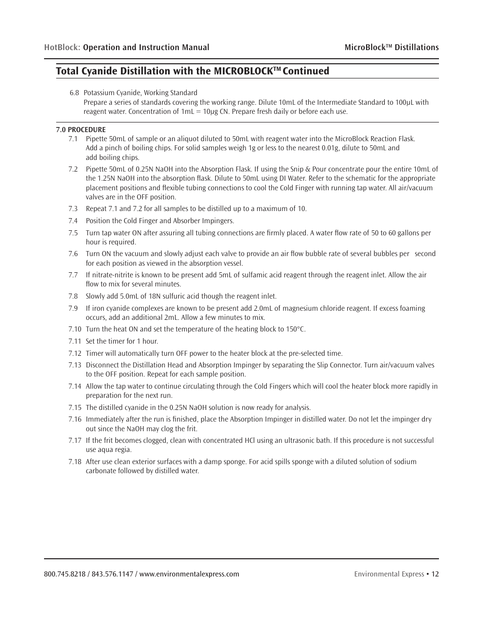 Total cyanide distillation with the microblock, Continued | Environmental Express MicroBloc User Manual | Page 14 / 20