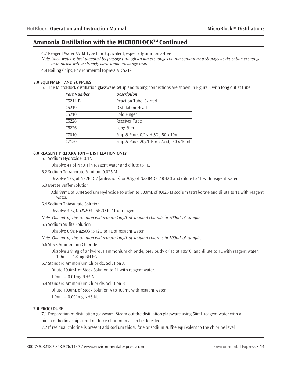 Ammonia distillation with the microblock, Continued | Environmental Express MicroBloc User Manual | Page 16 / 20