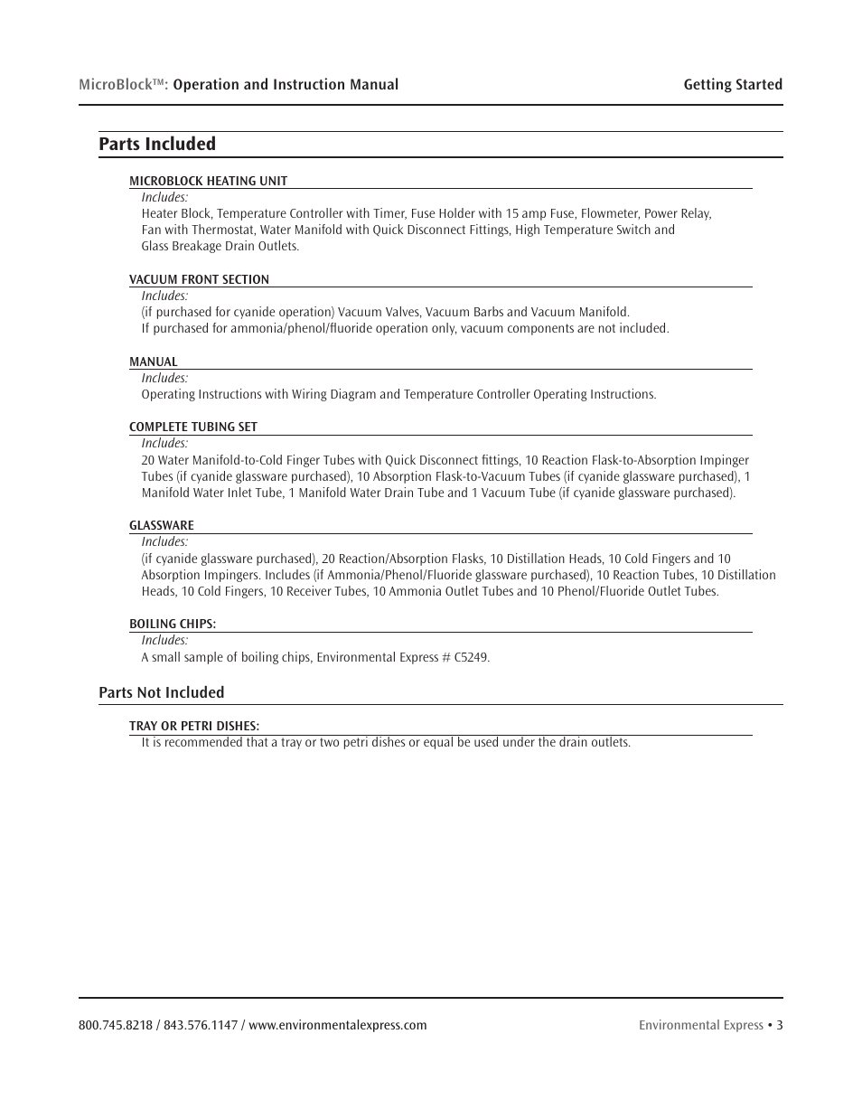 Parts included | Environmental Express MicroBloc User Manual | Page 5 / 20