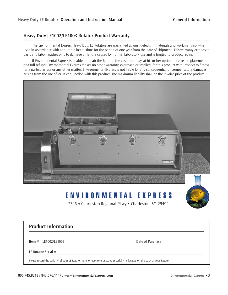 Product information | Environmental Express Rotator User Manual | Page 5 / 11