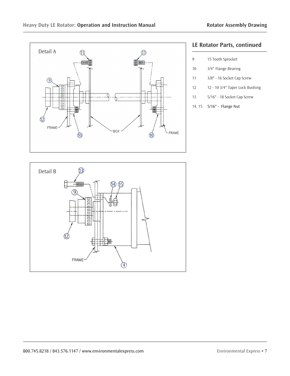 Le rotator parts, continued | Environmental Express Rotator User Manual | Page 9 / 11