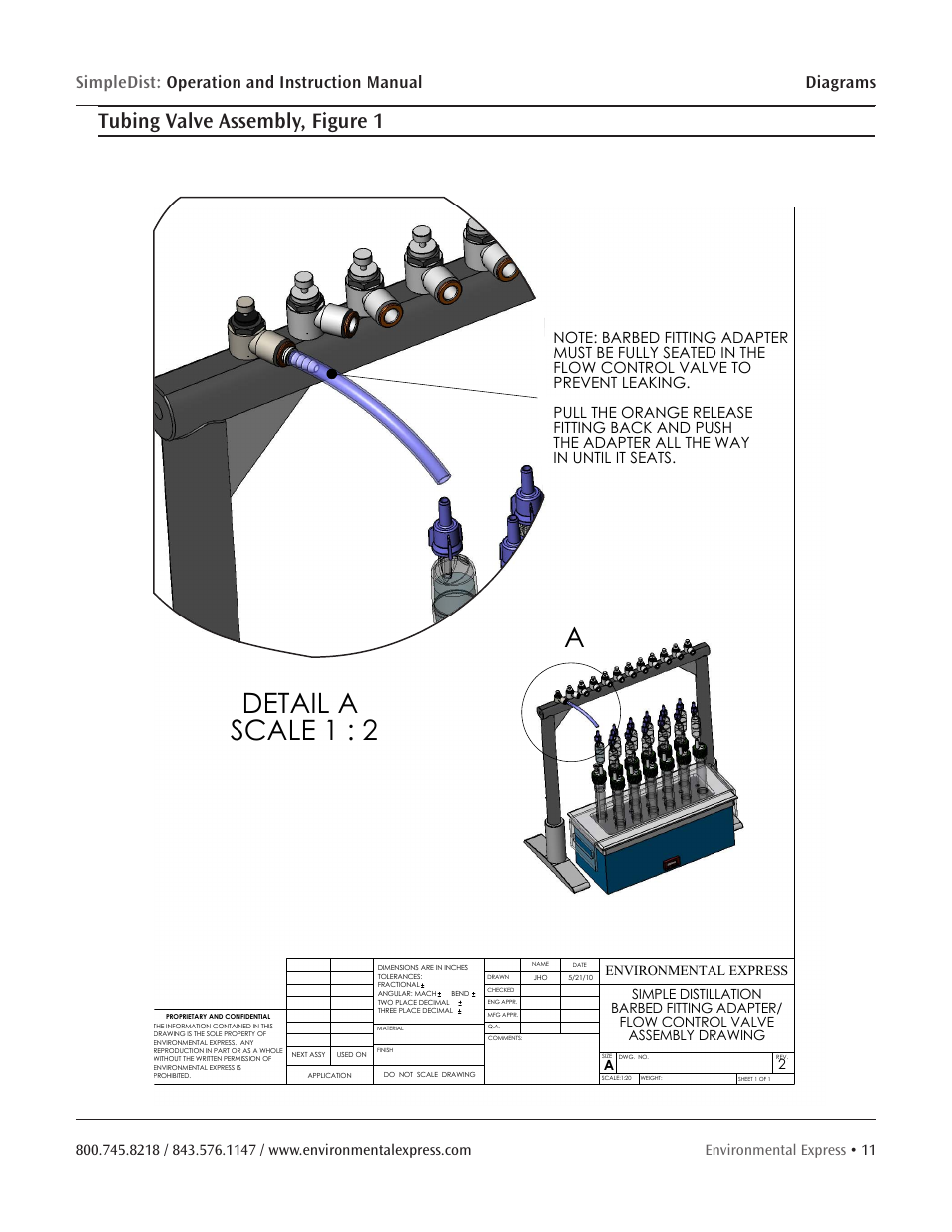 Detail a scale 1 : 2, Tubing valve assembly, figure 1 | Environmental Express SimpleDist User Manual | Page 13 / 24