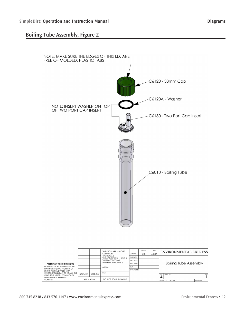 Boiling tube assembly, figure 2 | Environmental Express SimpleDist User Manual | Page 14 / 24