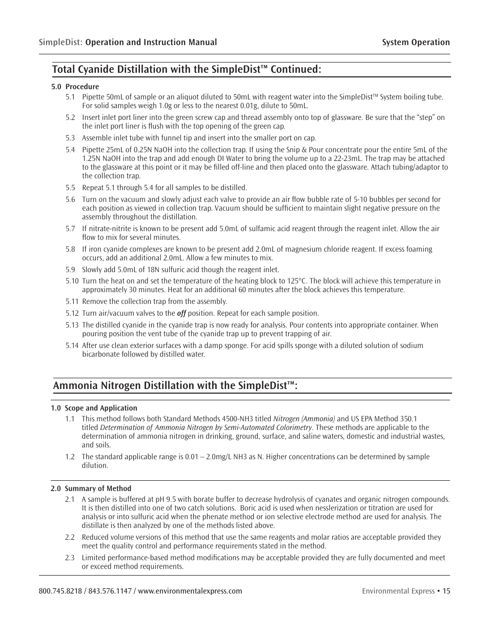 Ammonia nitrogen distillation with the simpledist | Environmental Express SimpleDist User Manual | Page 17 / 24