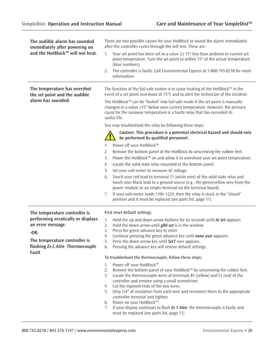 Care and maintenance of your simpledist | Environmental Express SimpleDist User Manual | Page 22 / 24