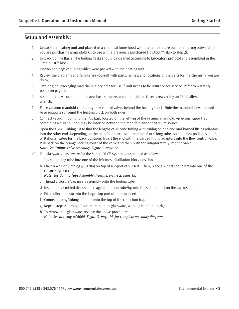 Setup and assembly | Environmental Express SimpleDist User Manual | Page 7 / 24