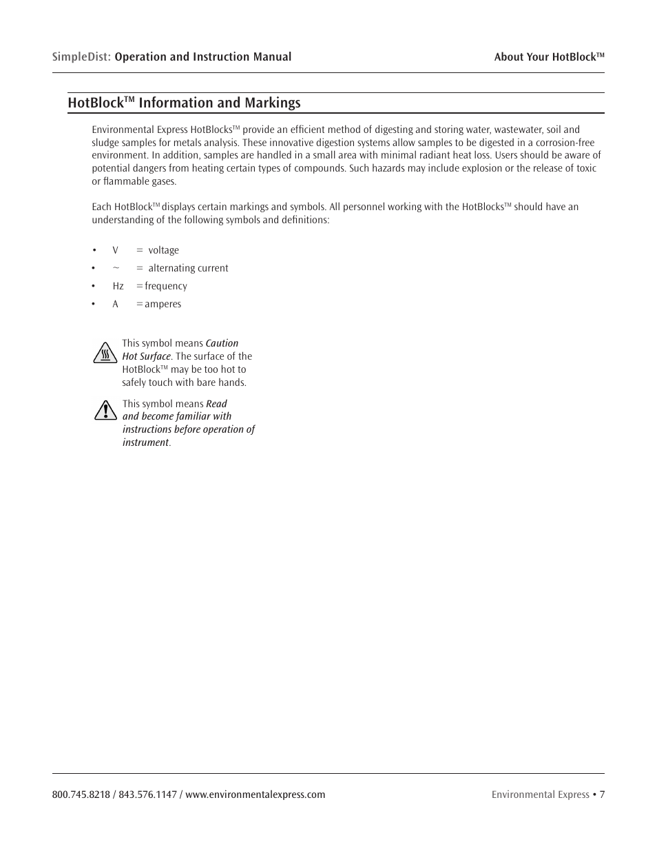 Hotblock, Information and markings | Environmental Express SimpleDist User Manual | Page 9 / 24