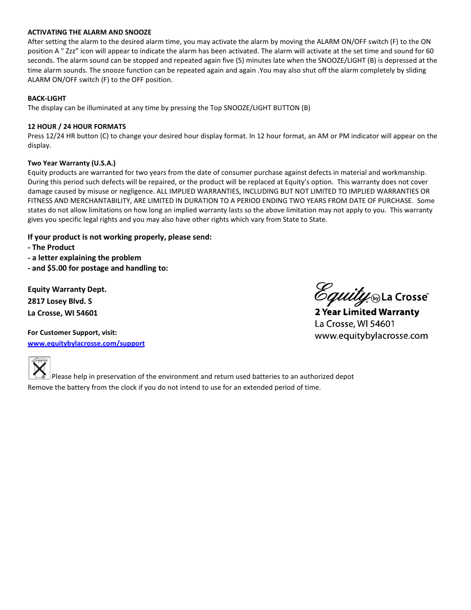 Equity by La Crosse 70902 Soft Cube LCD Alarm Clock User Manual | Page 2 / 2