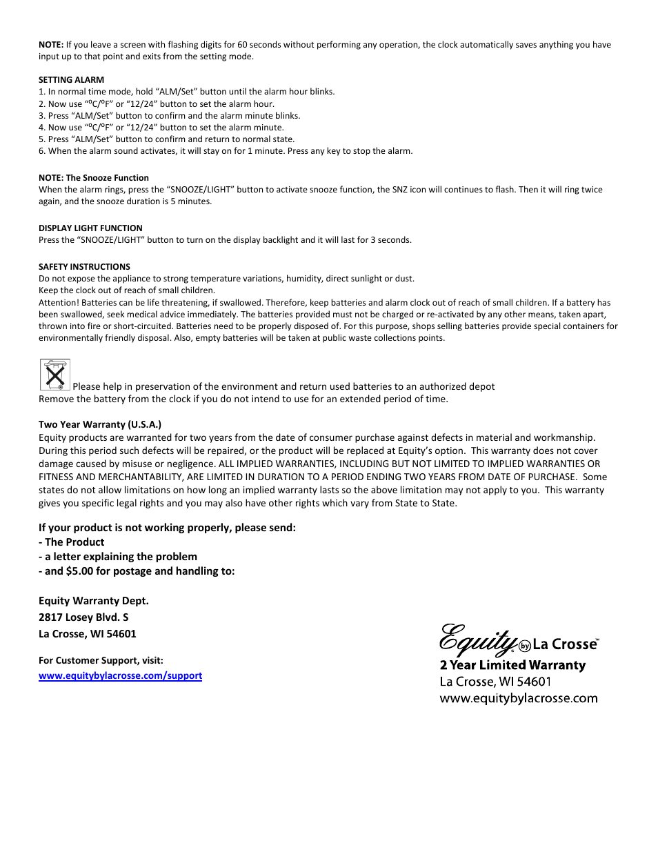 Equity by La Crosse 70897 Digital Pocket Alarm User Manual | Page 2 / 2