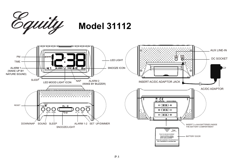 Equity by La Crosse 31112 Mood Light Alarm Clock User Manual | 7 pages