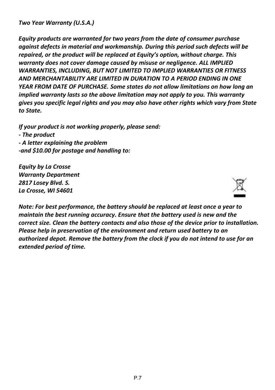 Equity by La Crosse 31112 Mood Light Alarm Clock User Manual | Page 7 / 7