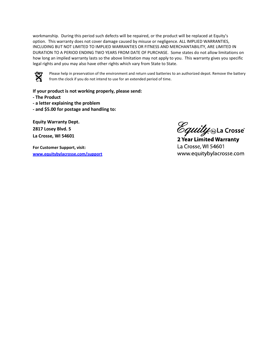 Equity by La Crosse 40222B Insta-Set Analog Clock User Manual | Page 3 / 3