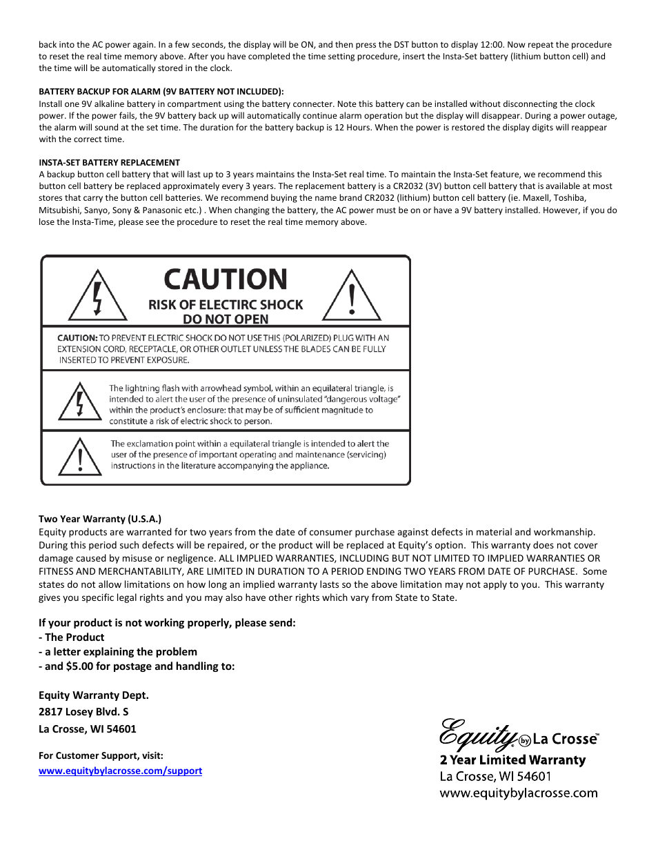 Equity by La Crosse 40009 Insta-Set Digital Alarm Clock User Manual | Page 2 / 2