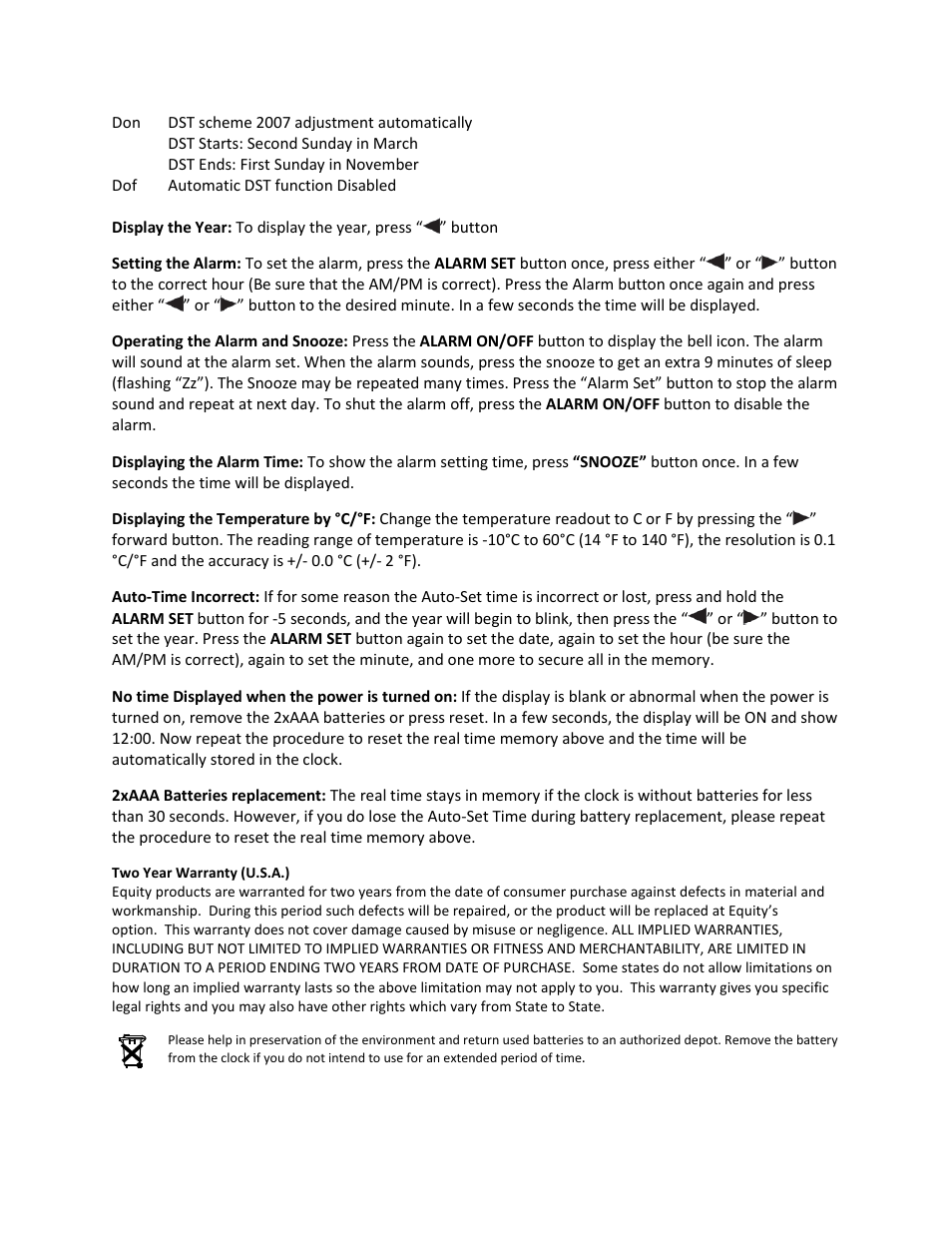 Equity by La Crosse 40001 Insta-Set Alarm with Temperature User Manual | Page 2 / 3