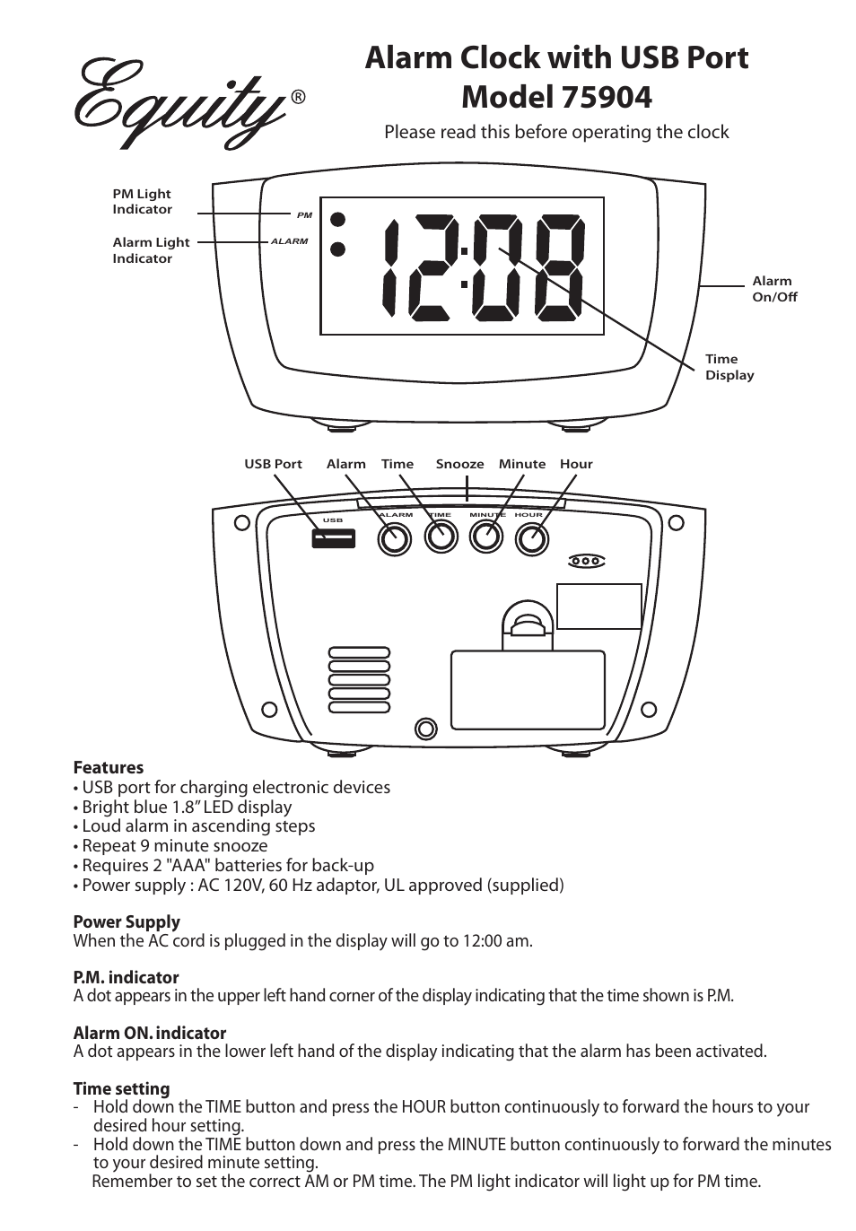 Equity by La Crosse 75904 Jumbo LED Alarm Clock User Manual | 4 pages