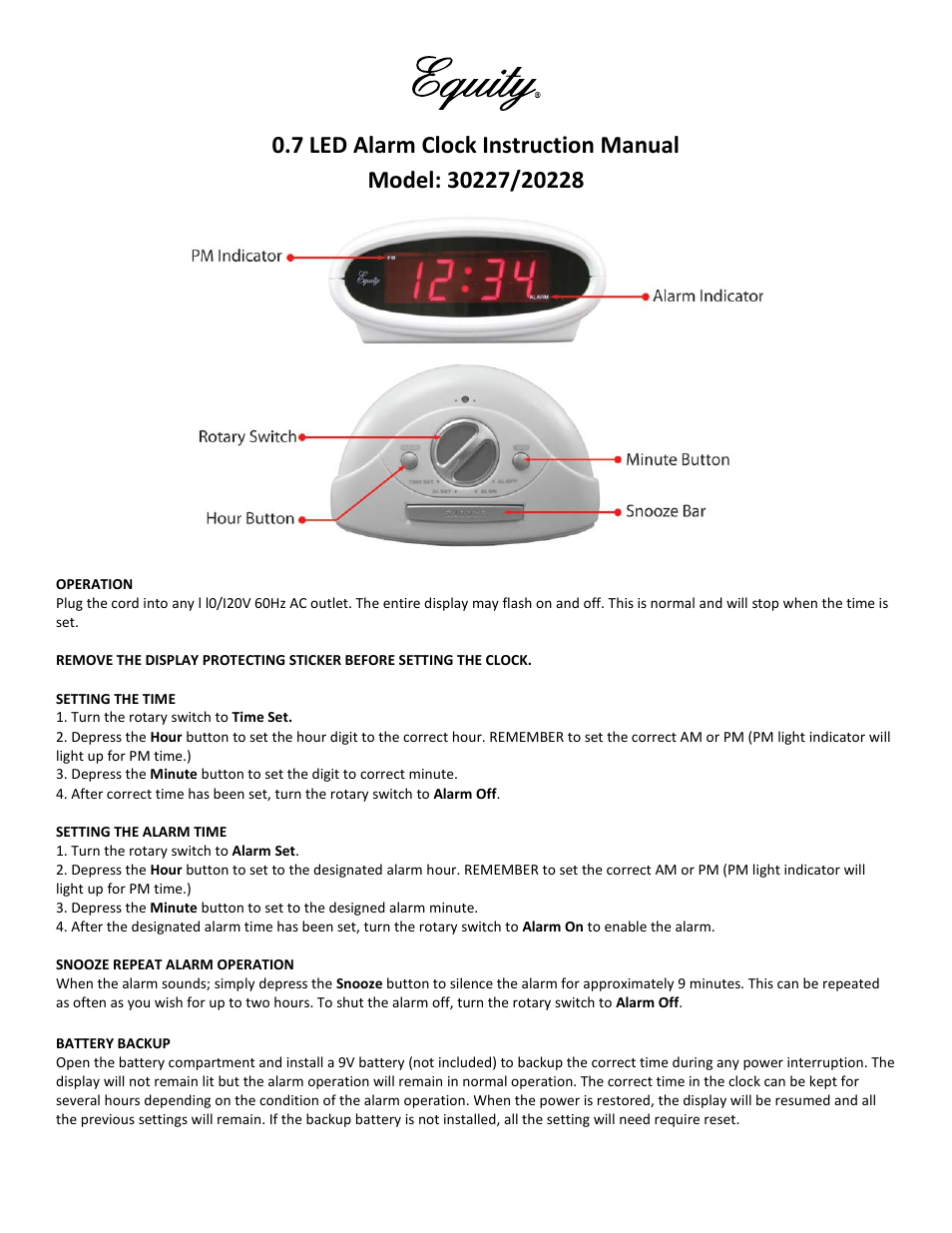 Equity by La Crosse 30227 LED Alarm Clock User Manual | 2 pages