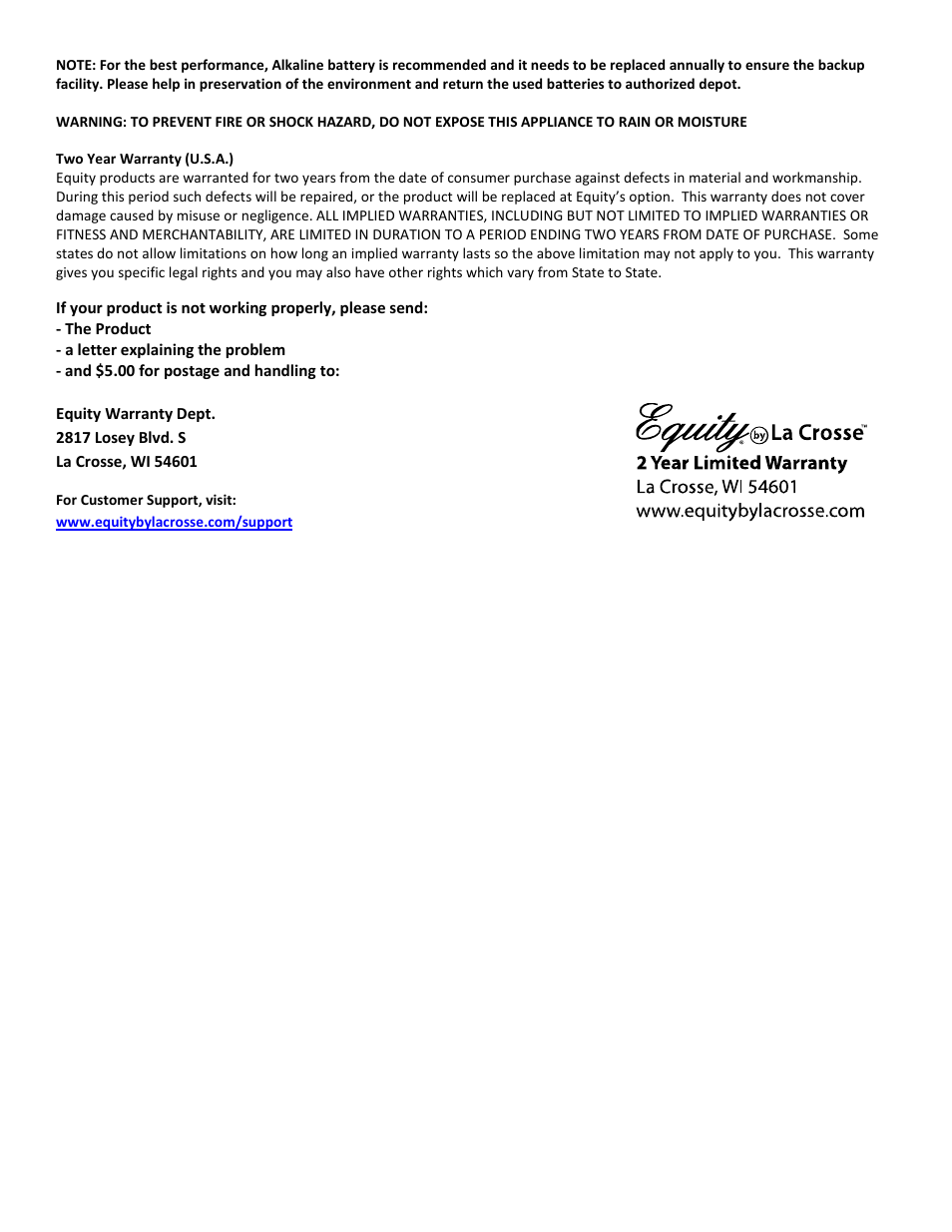 Equity by La Crosse 30227 LED Alarm Clock User Manual | Page 2 / 2