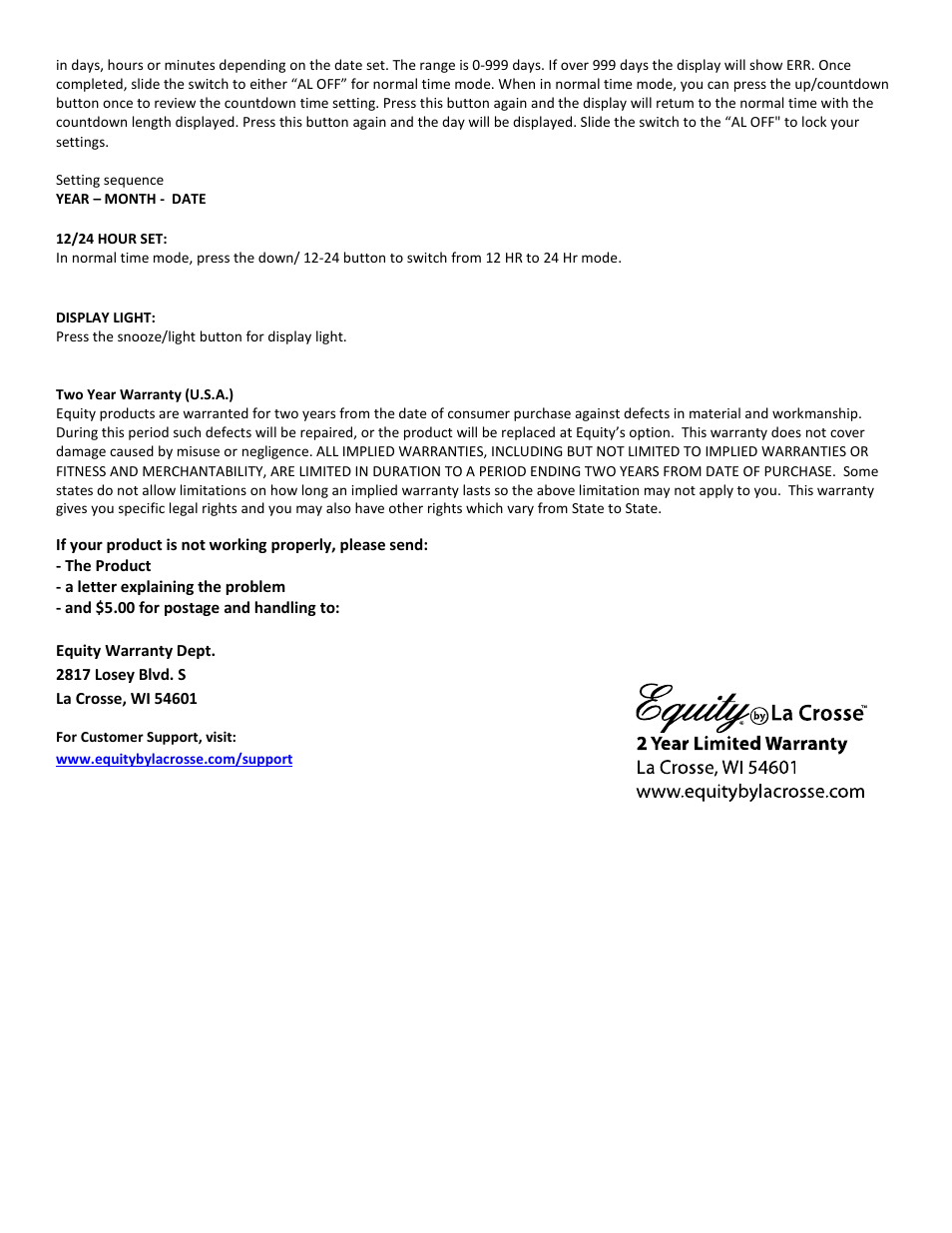 Equity by La Crosse 31302 LCD Digital Fold-Up Travel Alarm User Manual | Page 2 / 2
