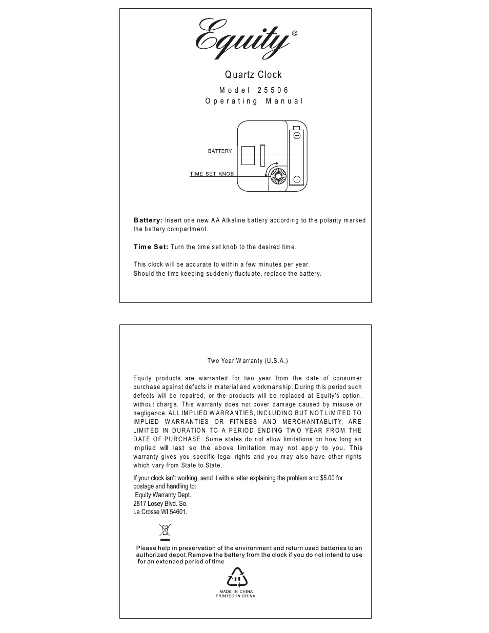 Equity by La Crosse 25506 12 Cherry Wall Clock User Manual | 1 page