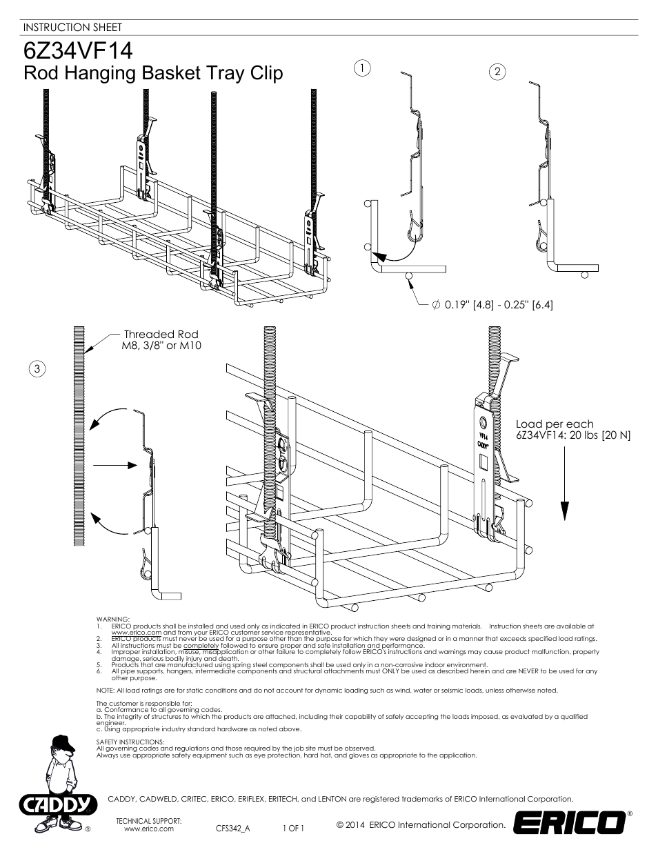 ERICO 6Z34VF14 Rod Hanging Basket Tray Clip User Manual | 1 page