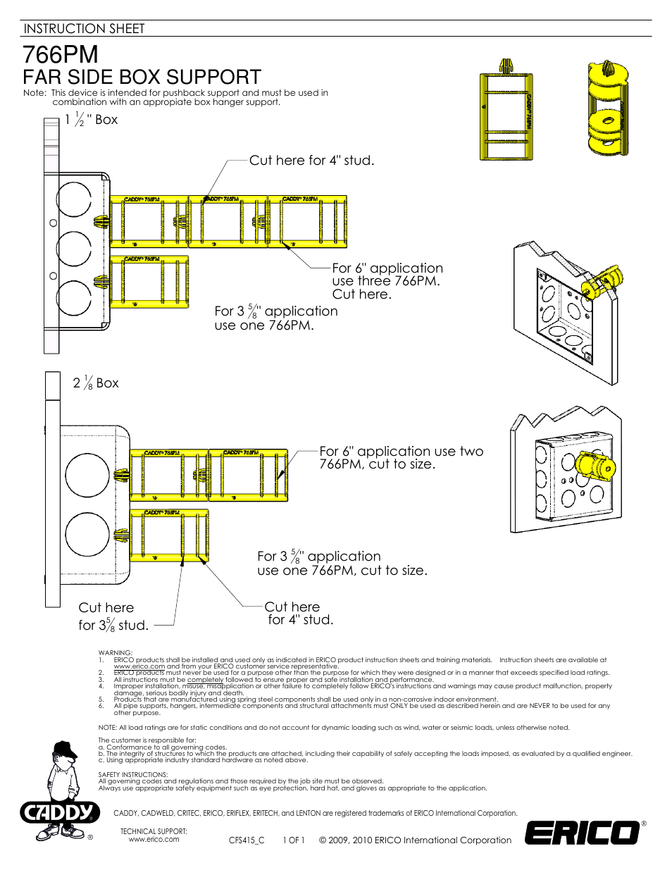 ERICO 766PM Far Side Box Support User Manual | 1 page