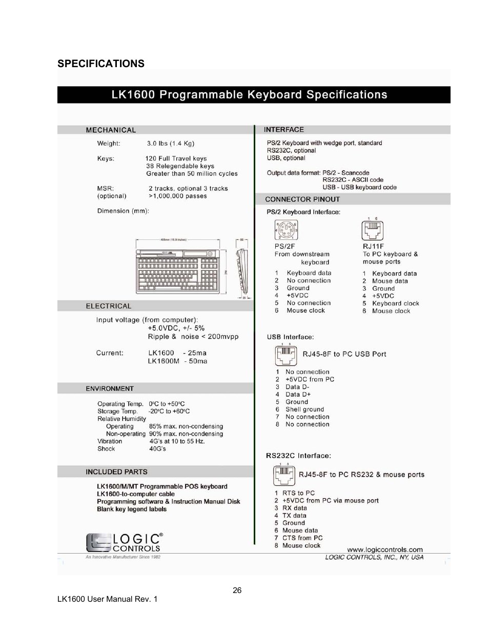 Logic Controls LK1600 User Manual | Page 26 / 26