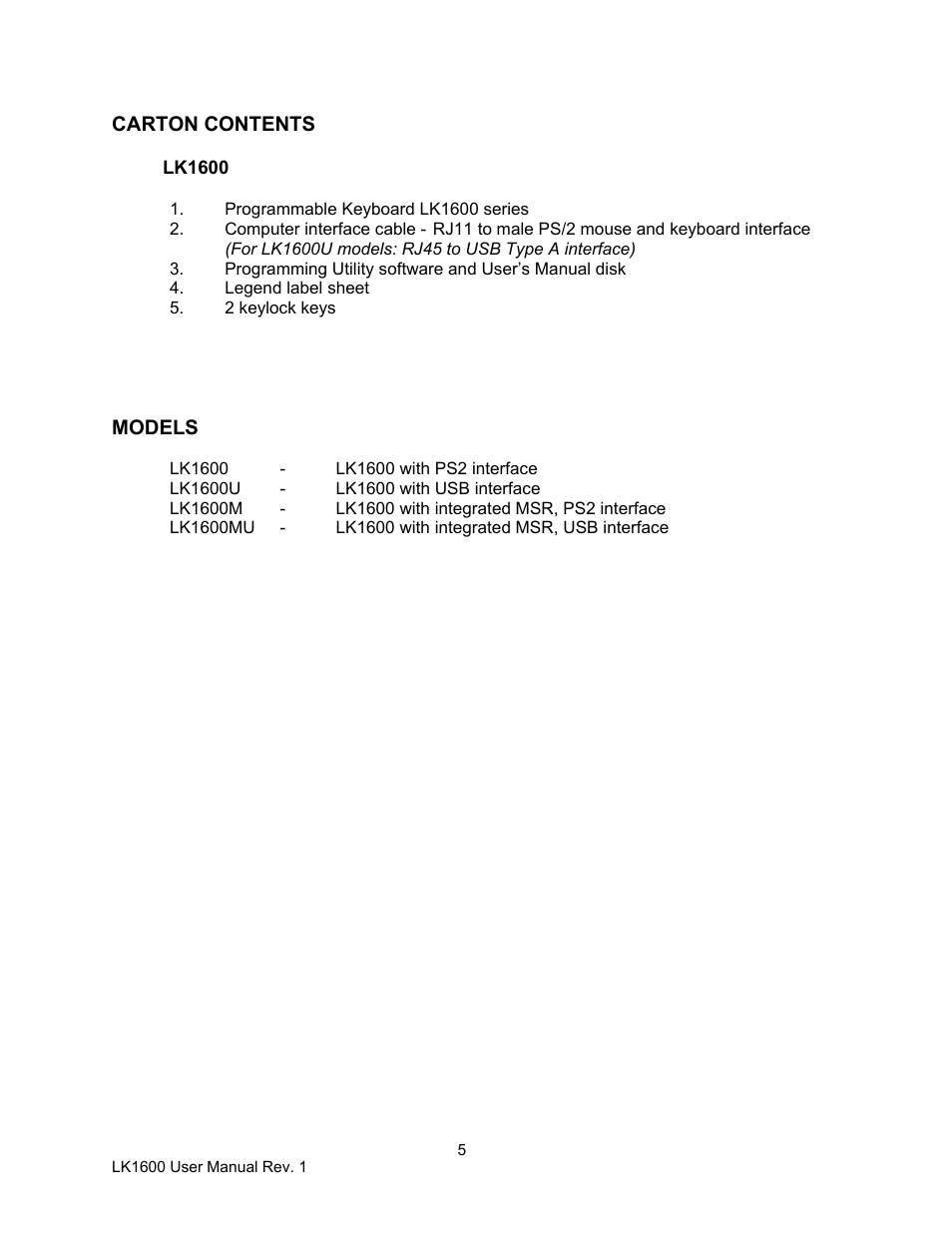 Logic Controls LK1600 User Manual | Page 5 / 26