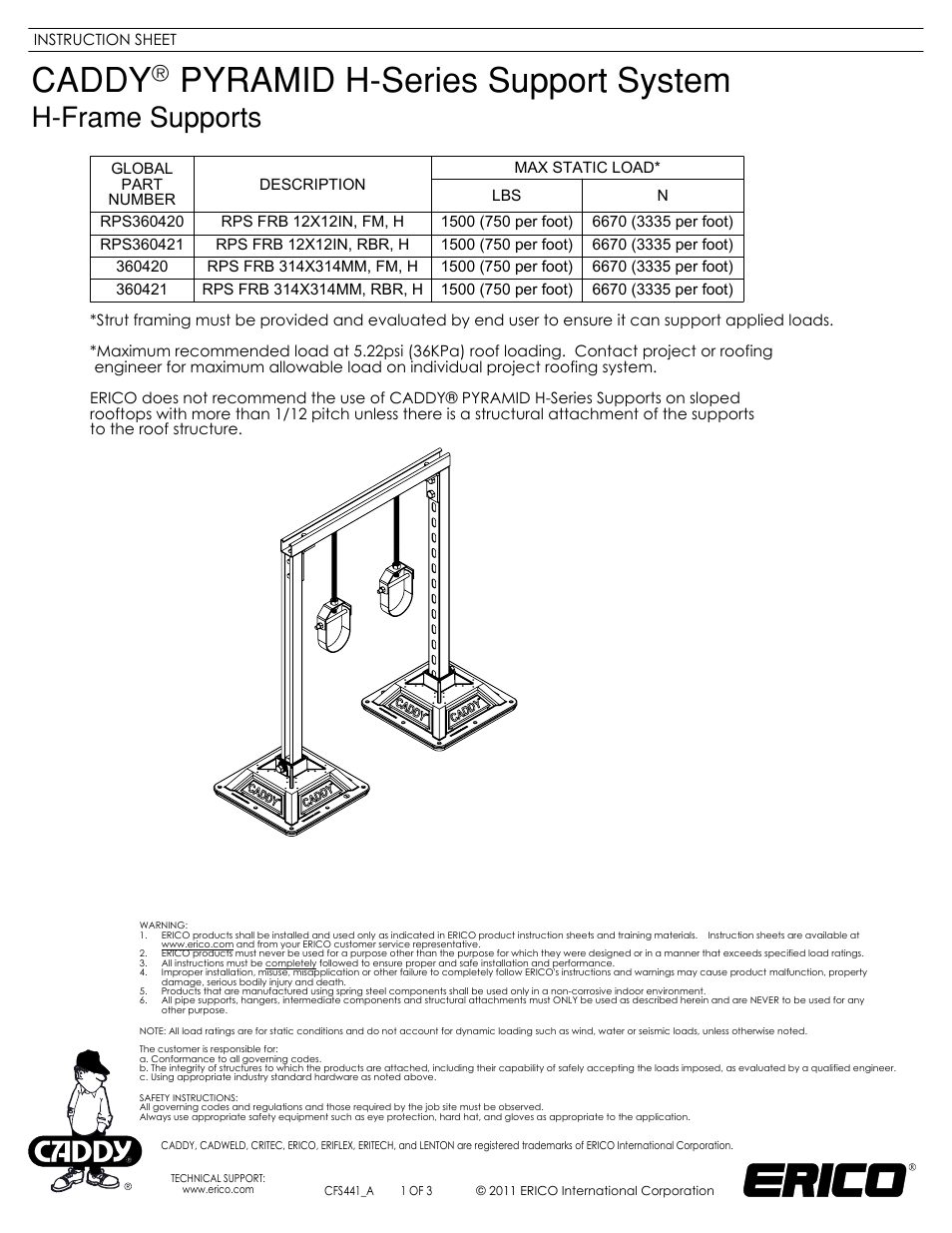 ERICO H-Series CADDY PYRAMID Support System User Manual | 3 pages