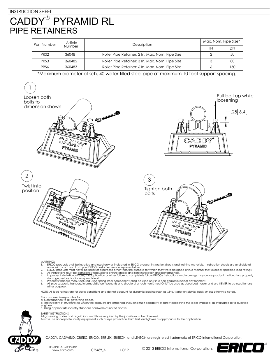 ERICO CADDY PYRAMID RL, PIPE RETAINERS User Manual | 2 pages