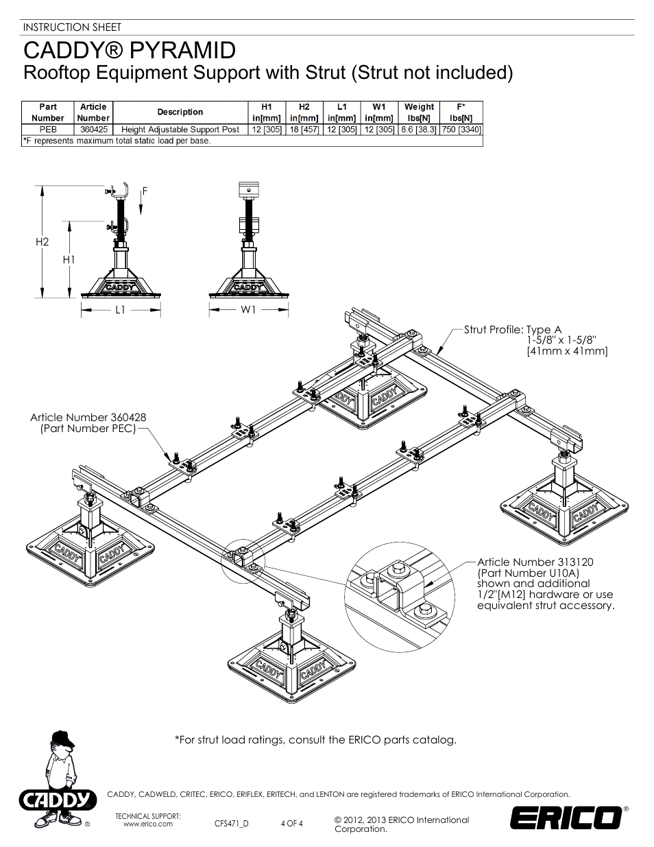 Sheet4, Drawing view60, Detail view j (1 : 4) | Drawing view62, Alternate position4, Drawing view63, Alternate position5, Caddy® pyramid | ERICO CADDY PYRAMID Rooftop Equipment Support User Manual | Page 4 / 4