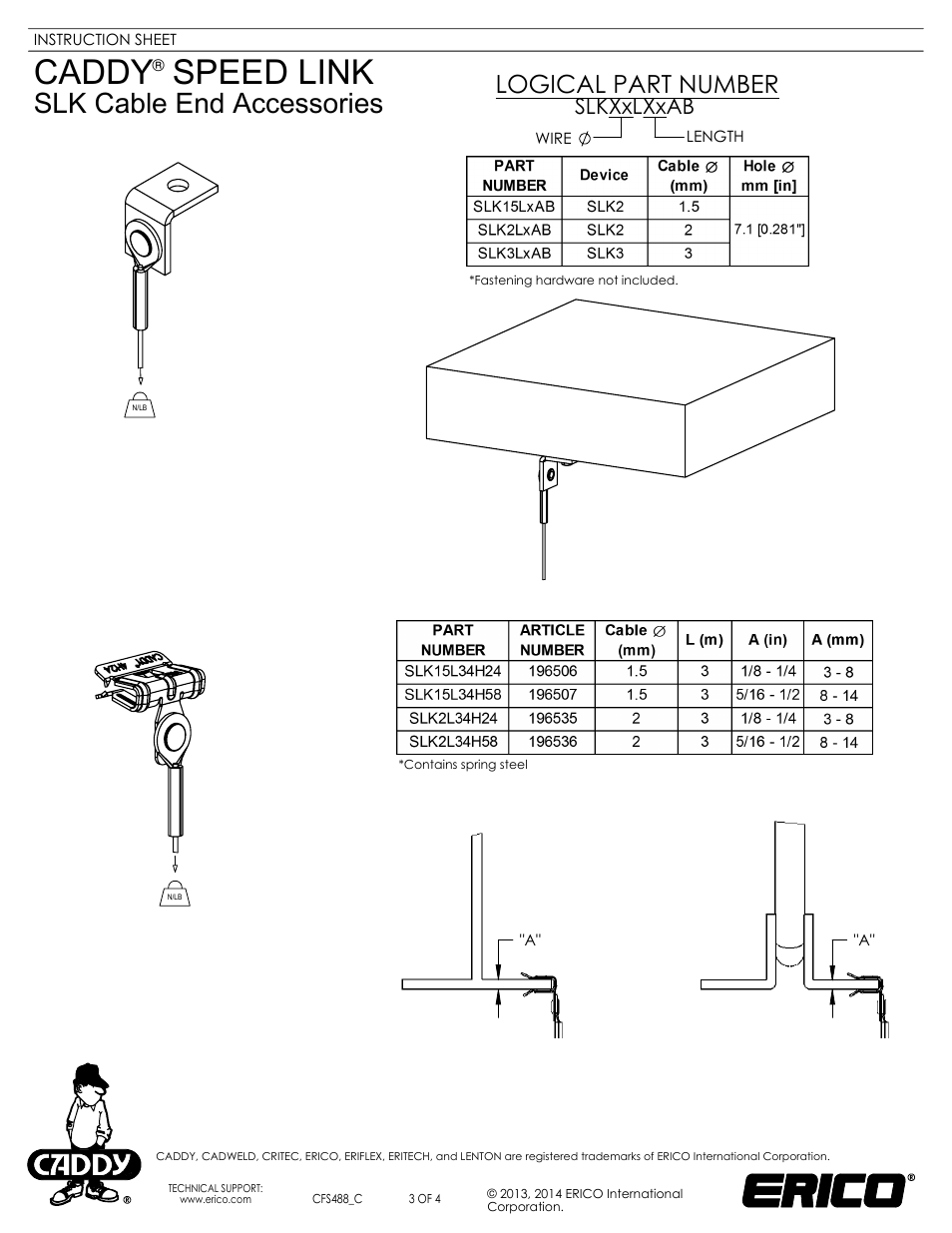 Sheet3, Drawing view13, Drawing view14 | Drawing view15, Drawing view16, Caddy speed link, Slk cable end accessories, Logical part number, Slkxxlxxab | ERICO CADDY SPEED LINK-SLK Cable End Accessories User Manual | Page 3 / 4