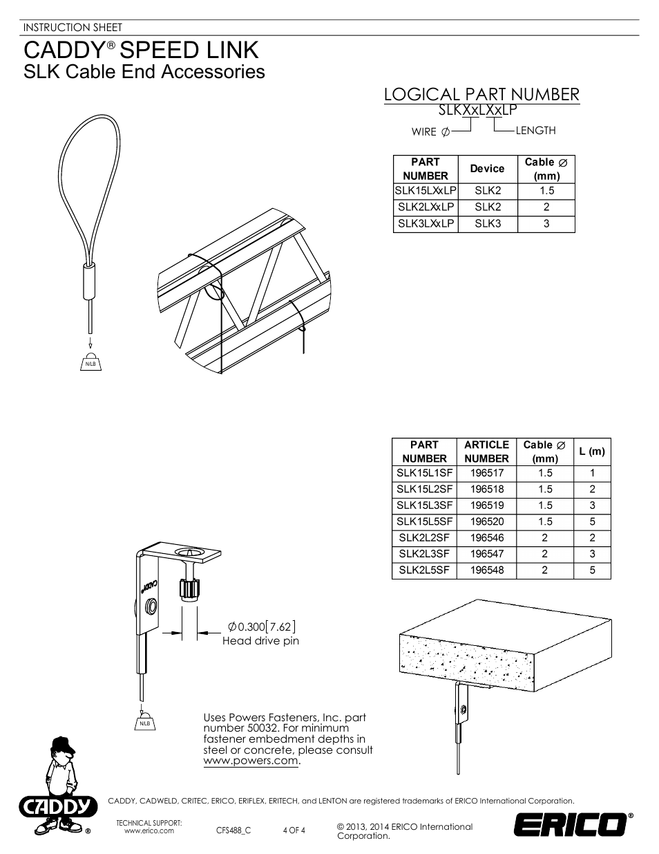 Sheet4, Drawing view19, Drawing view20 | Drawing view22, Drawing view23, Drawing view24, Drawing view25, Caddy speed link, Slk cable end accessories, Logical part number | ERICO CADDY SPEED LINK-SLK Cable End Accessories User Manual | Page 4 / 4