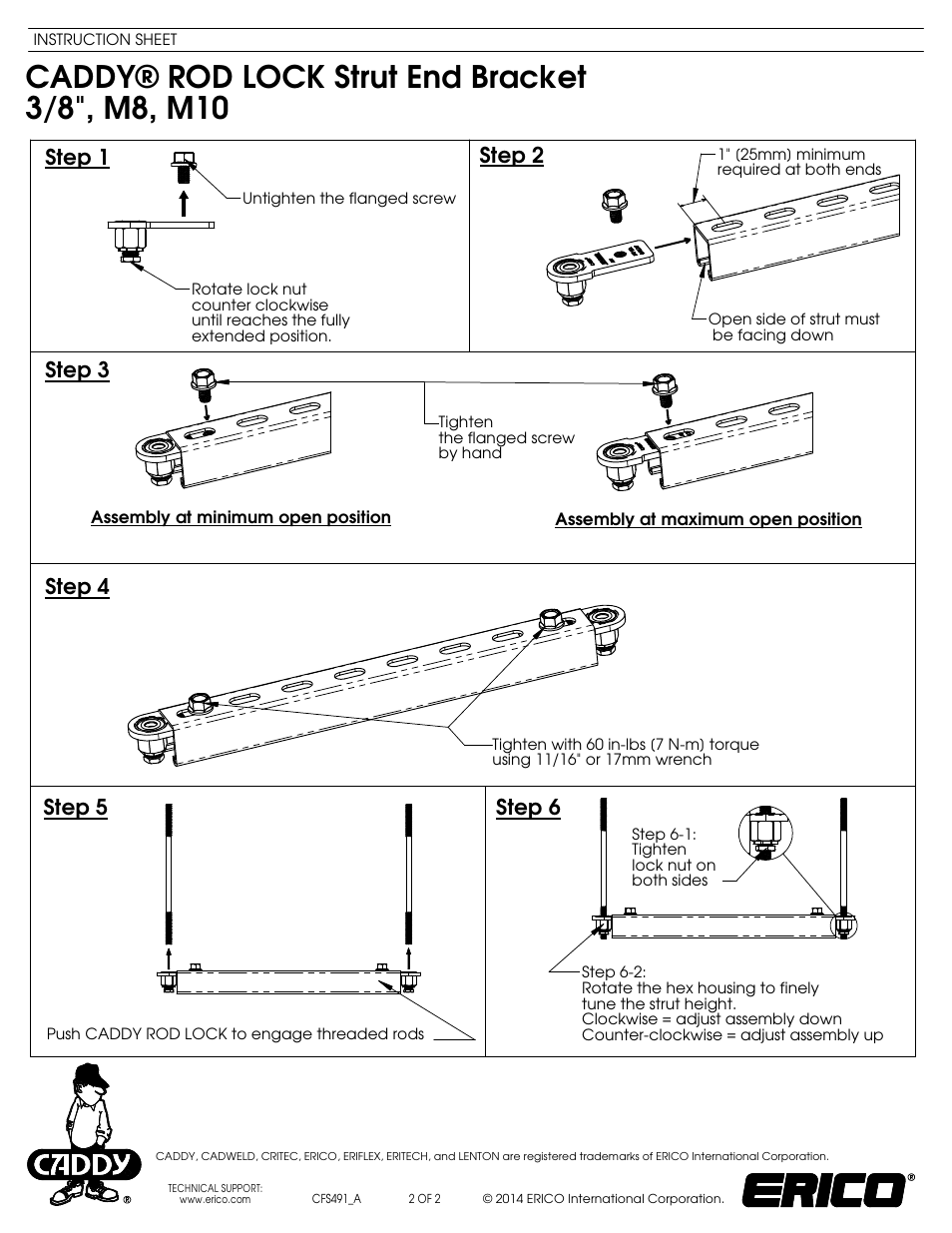 Step 2, Step 1 step 4 step 5, Step 3 step 6 | ERICO ROD LOCK Strut End Bracket User Manual | Page 2 / 2