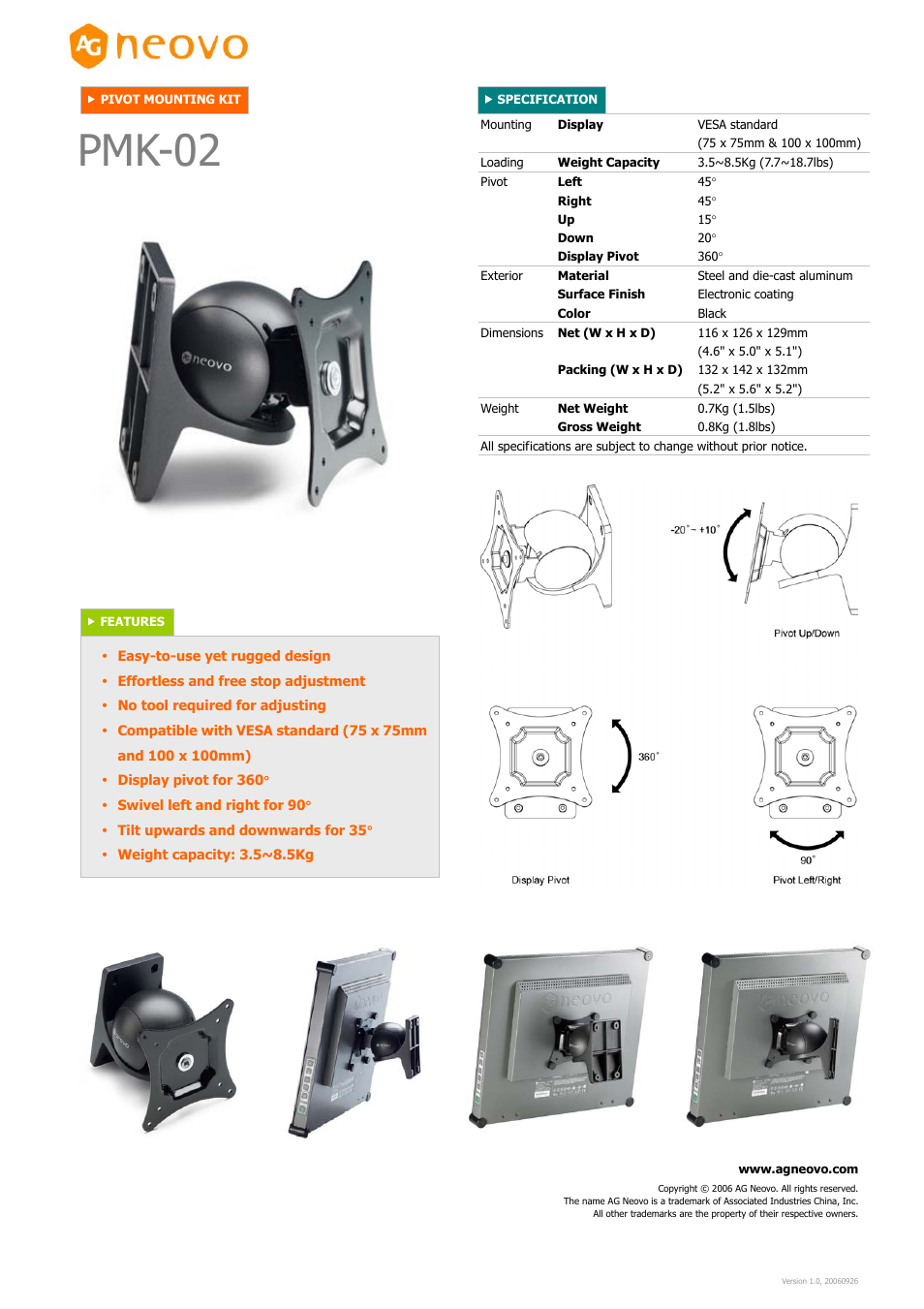 AG Neovo PMK-02 User Manual | 1 page